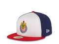 Chivas De Guadalajara New Era Liga MX 59FIFTY 5950 Fitted Cap Hat White/Navy Blue Crown Red Visor Team Color Logo