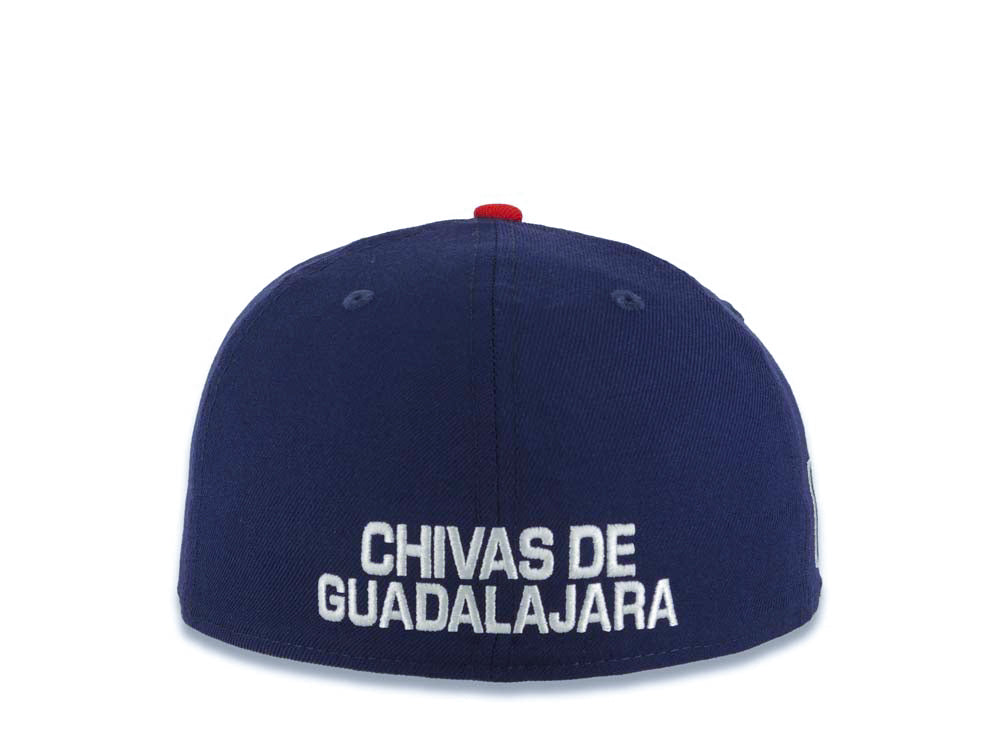 Chivas De Guadalajara New Era Liga MX 59FIFTY 5950 Fitted Cap Hat White/Navy Blue Crown Red Visor Team Color Logo