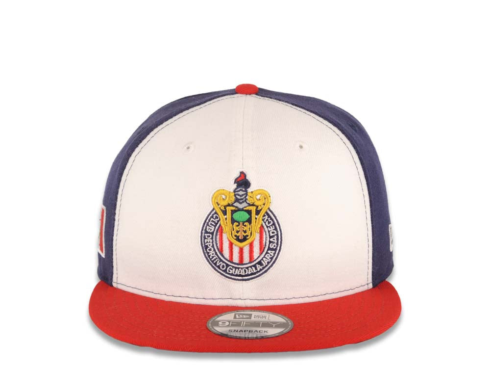 Chivas De Guadalajara New Era Liga MX 9FIFTY 950 Snapback Cap Hat White/Navy Blue Crown Red Visor Team Color Logo