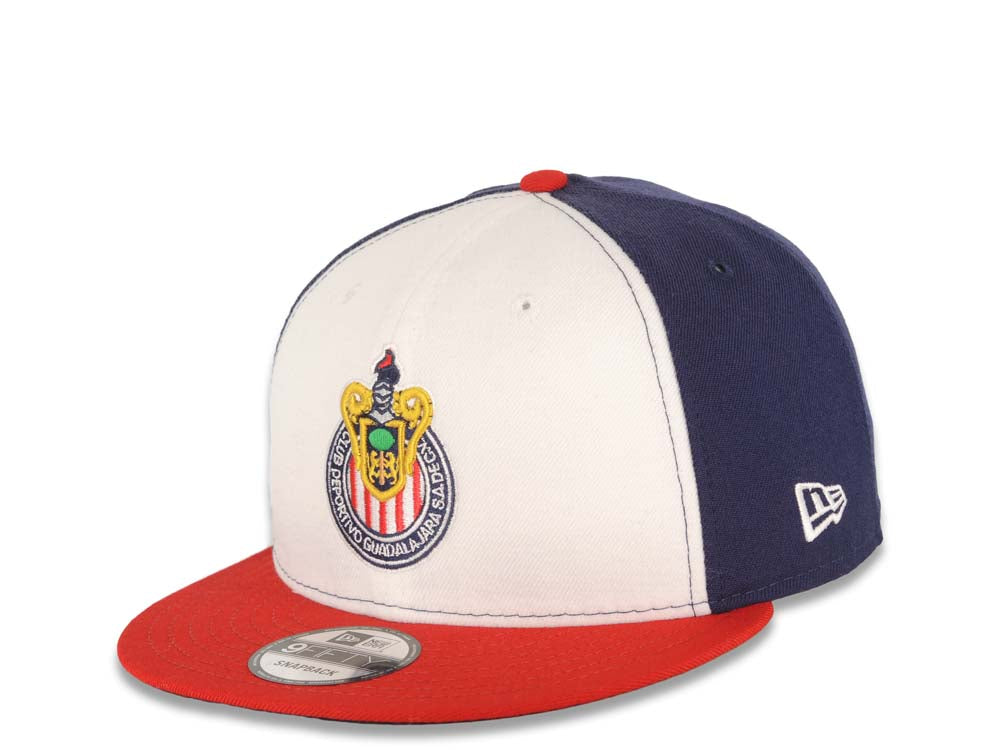 Chivas De Guadalajara New Era Liga MX 9FIFTY 950 Snapback Cap Hat White/Navy Blue Crown Red Visor Team Color Logo