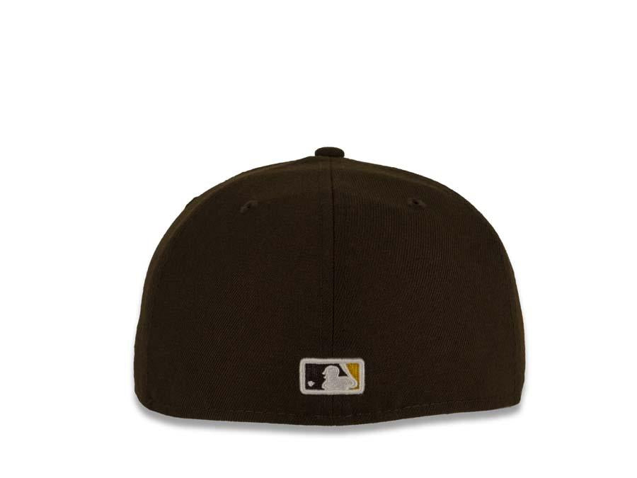 San Diego Padres New Era MLB 59Fifty 5950 Fitted Cap Hat Yellow/Brown Crown Brown/Orange Logo with Palm Tree Friar Side Path Pink UV