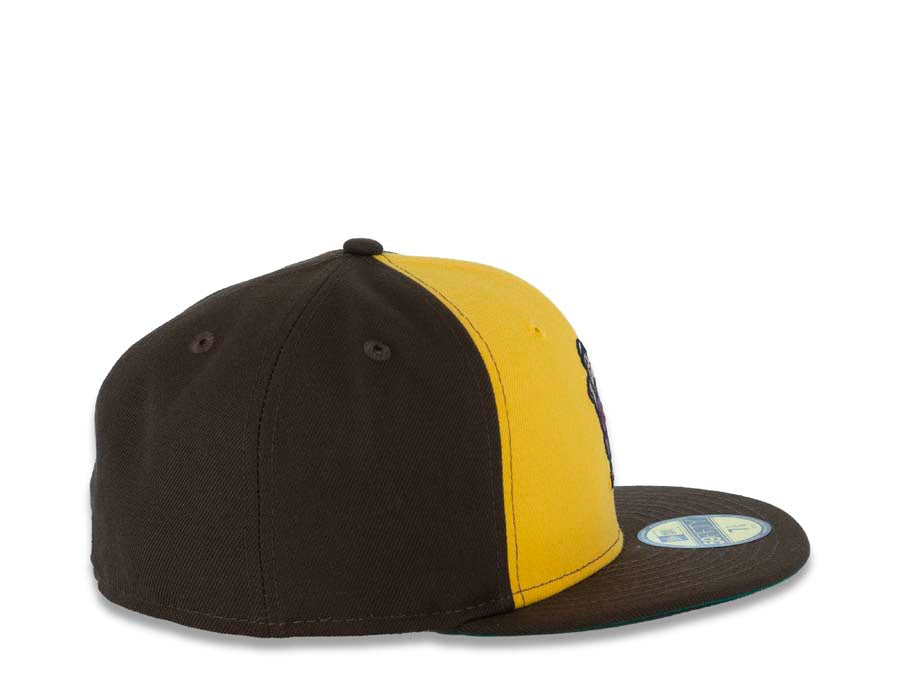 San Diego Padres New Era MLB 59FIFTY 5950 Fitted Cap Hat Yellow /Brown Crown Brown Visor Cardinal/Khaki Batting Friar Logo Green UV