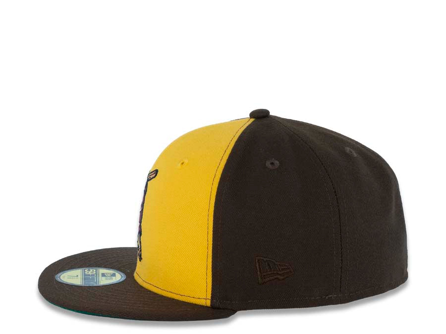 San Diego Padres New Era MLB 59FIFTY 5950 Fitted Cap Hat Yellow /Brown Crown Brown Visor Cardinal/Khaki Batting Friar Logo Green UV