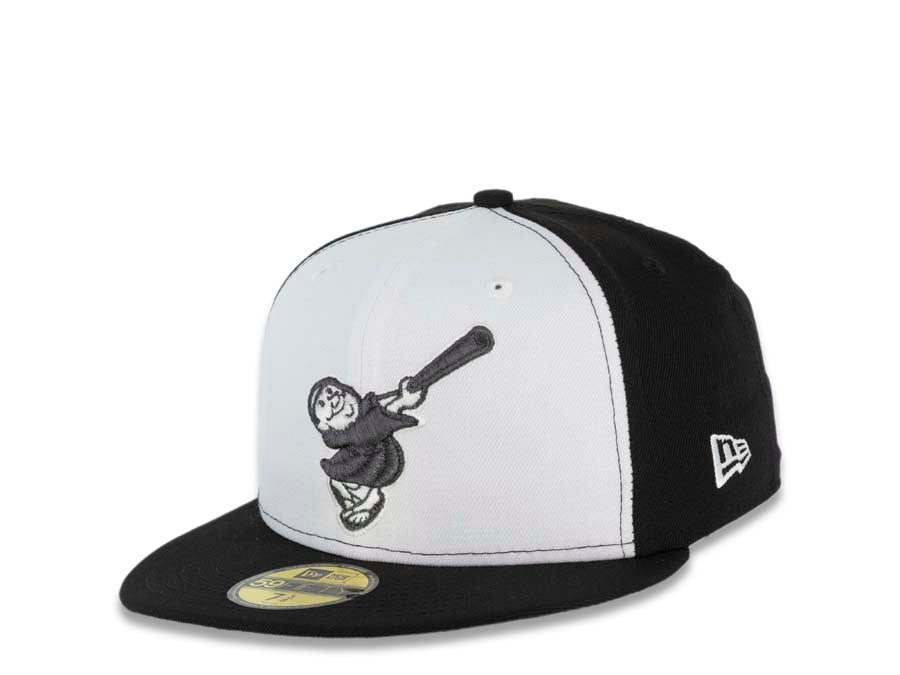San Diego Padres New Era MLB 59FIFTY 5950 Fitted Cap Hat White/Black Crown Metallic Black Visor Black Swinging Friar Logo 1998 World Series Side Patch