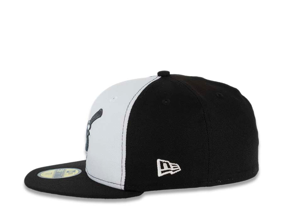 San Diego Padres New Era MLB 59FIFTY 5950 Fitted Cap Hat White/Black Crown Metallic Black Visor Black Swinging Friar Logo 1998 World Series Side Patch