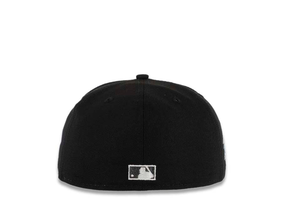 San Diego Padres New Era MLB 59FIFTY 5950 Fitted Cap Hat White/Black Crown Metallic Black Visor Black Swinging Friar Logo 1998 World Series Side Patch