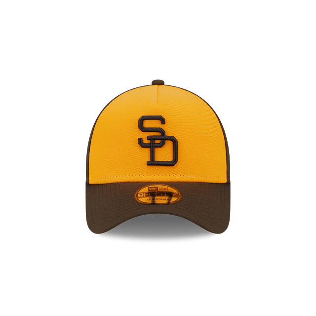 San Diego Padres New Era MLB 9FORTY 940 Adjustable A-Frame Cap Hat Yellow/Brown Crown Brown Visor Brown Cooperstown Logo