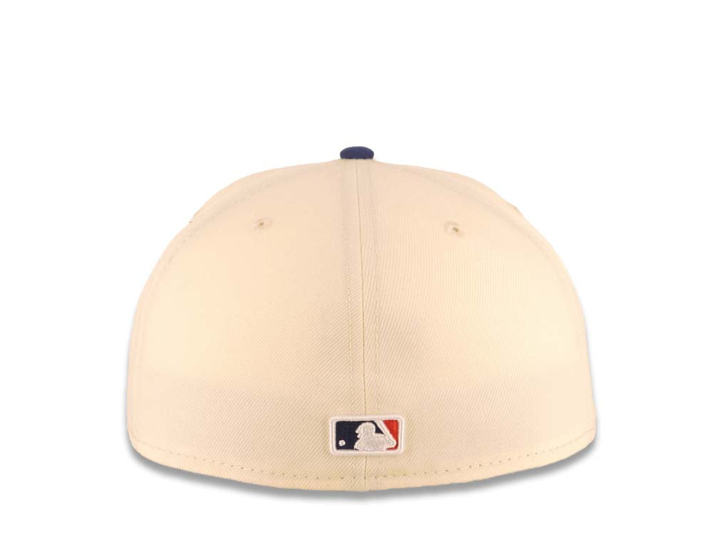 Los Angeles Dodgers New Era MLB 59FIFTY 5950 Fitted Cap Hat Cream Crown Dark Royal Visor Dark Royal Upside Down Logo Gray UV