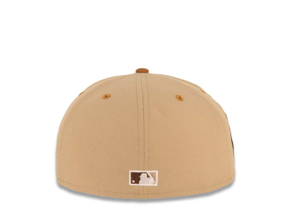 San Diego Padres New Era MLB 59FIFTY 5950 Fitted Cap Hat Khaki Crown Brown Visor Brown/White Baseball Club Logo Petco Park 20 Years Side Patch Gray UV