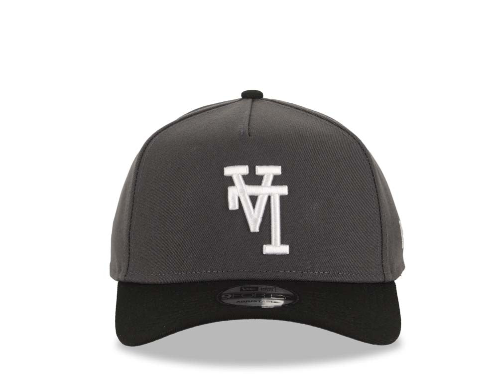 Los Angeles Dodgers New Era MLB 9FORTY 940 Adjustable A-Frame Cap Hat Dark Gray Crown Black Visor White Upside Down Logo Gray UV