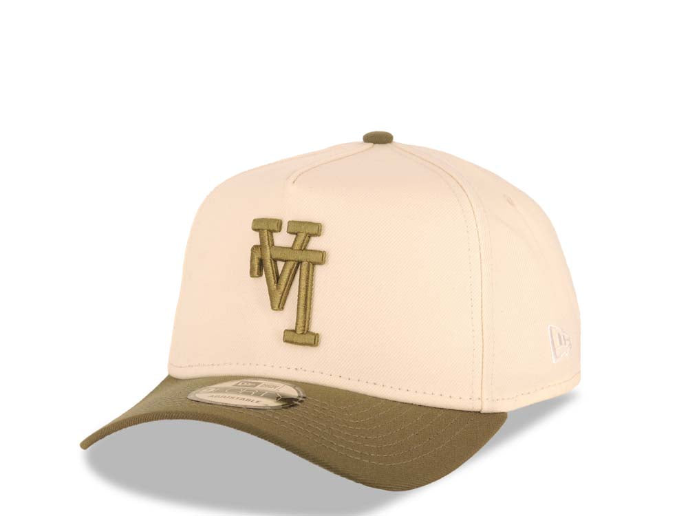 Los Angeles Dodgers New Era MLB 9FORTY 940 Adjustable A-Frame Cap Hat Cream Crown Olive Green Visor Olive Upside Down Logo 40th Anniversary Side Patch