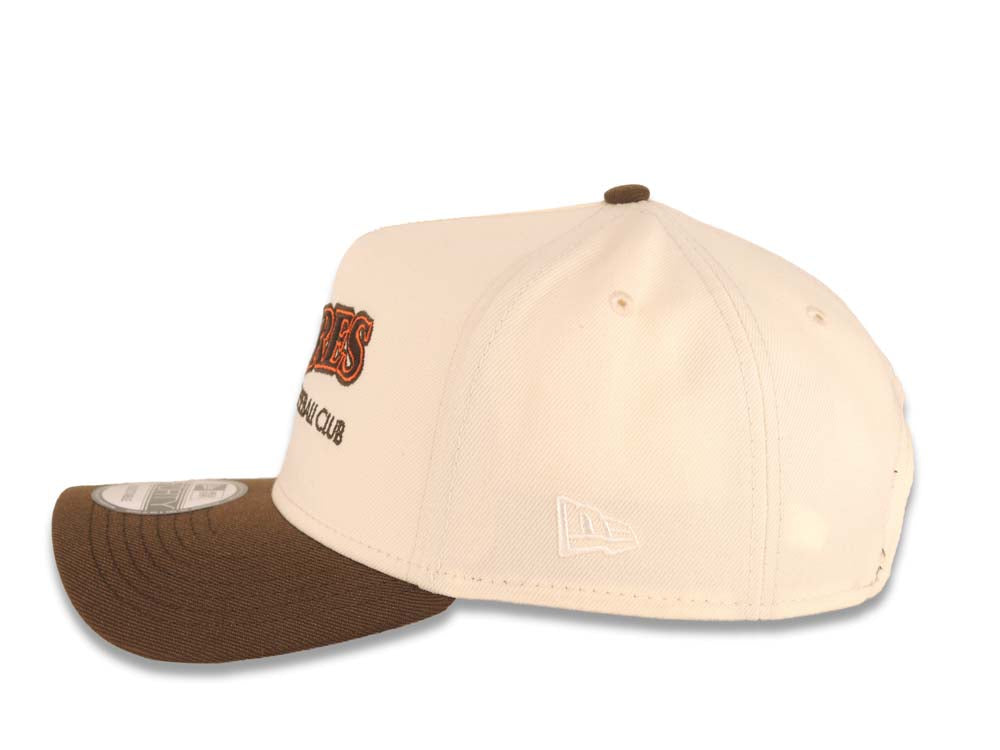 San Diego Padres New Era MLB 9FORTY 940 Adjustable A-Frame Cap Hat Cream Crown Brown Visor Brown/Orange Baseball Club Logo 40th Anniversary Side Patch