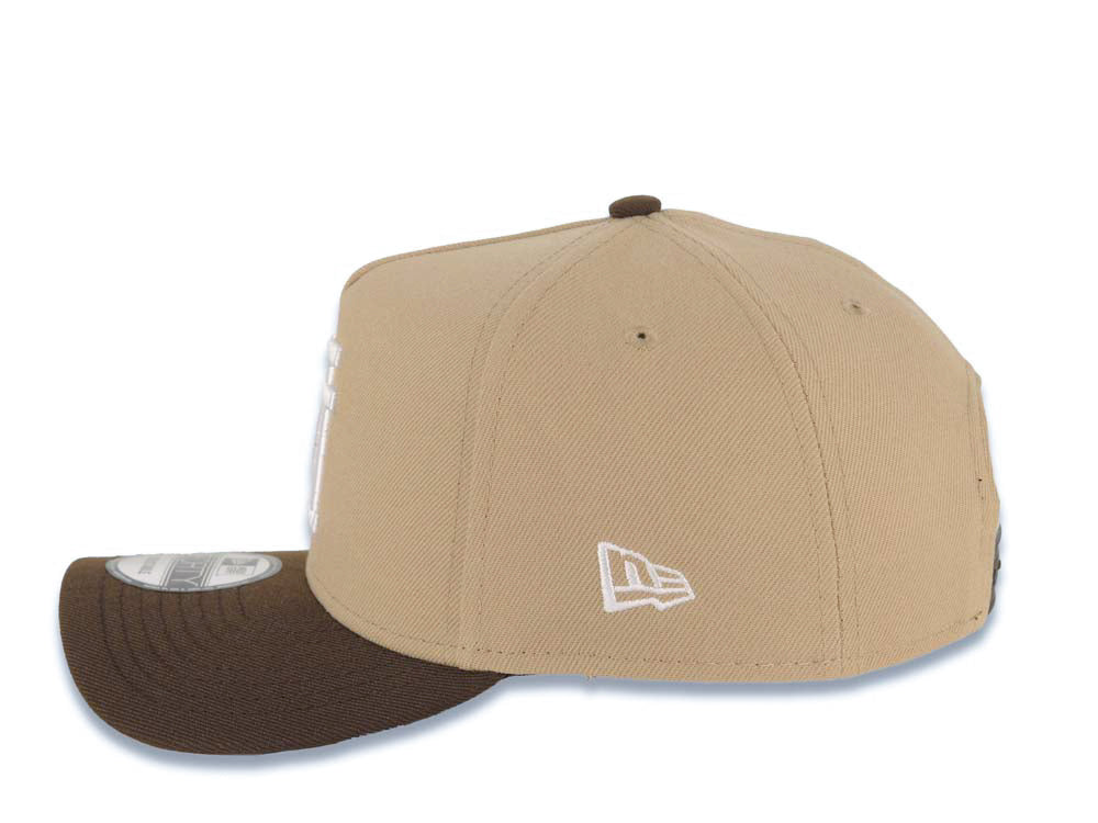 Los Angeles Dodgers New Era MLB 9FORTY 940 A-Frame Adjustable Cap Hat Khaki Crown Brown Visor White Upside Down Logo Stadium Side Patch Gray UV