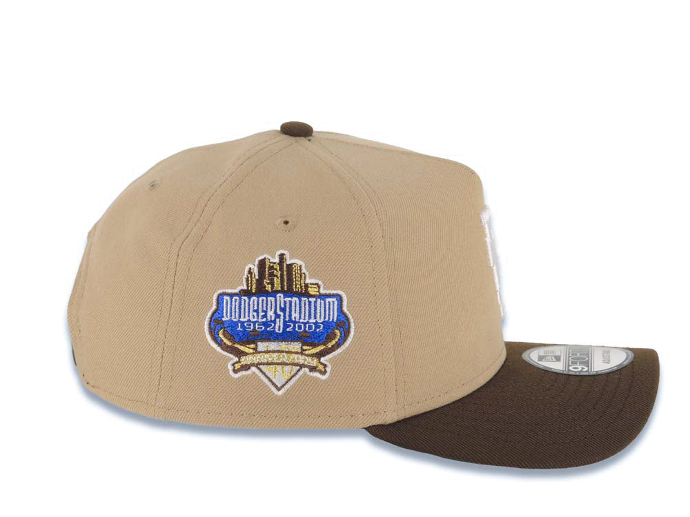 Los Angeles Dodgers New Era MLB 9FORTY 940 A-Frame Adjustable Cap Hat Khaki Crown Brown Visor White Upside Down Logo Stadium Side Patch Gray UV