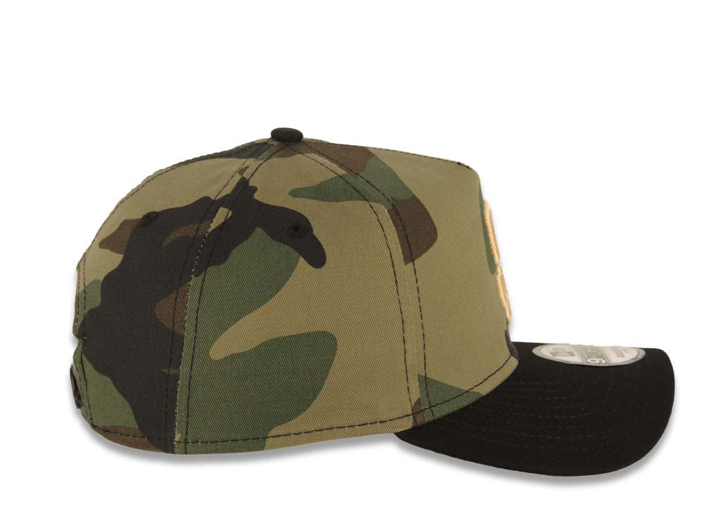 San Diego Padres New Era MLB 9FORTY 940 A-Frame Adjustable Cap Hat Camo Crown Black Visor Light Khaki Logo Gray UV