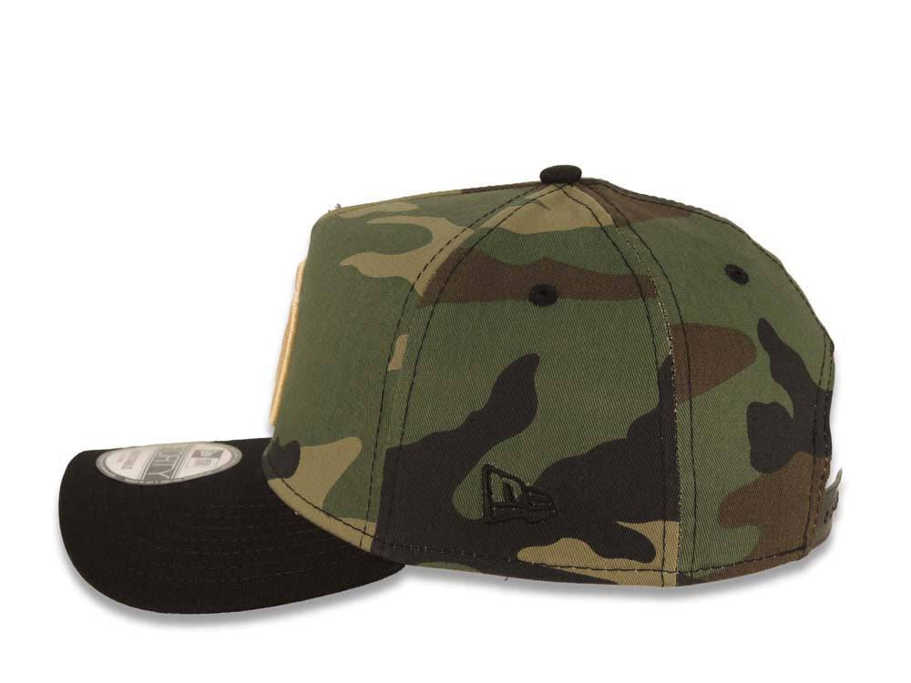 San Diego Padres New Era MLB 9FORTY 940 A-Frame Adjustable Cap Hat Camo Crown Black Visor Light Khaki Logo Gray UV