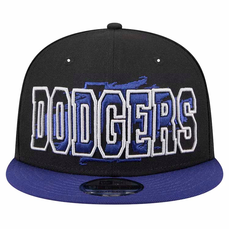 Los Angeles Dodgers New Era MLB 9FIFTY 950 Snapback Cap Hat Black Crown Royal Blue Visor Text Logo Splatter