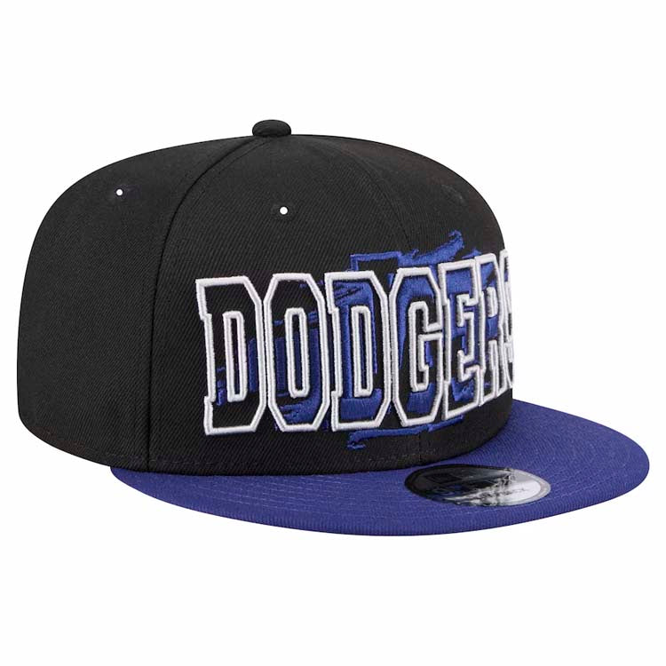 Los Angeles Dodgers New Era MLB 9FIFTY 950 Snapback Cap Hat Black Crown Royal Blue Visor Text Logo Splatter