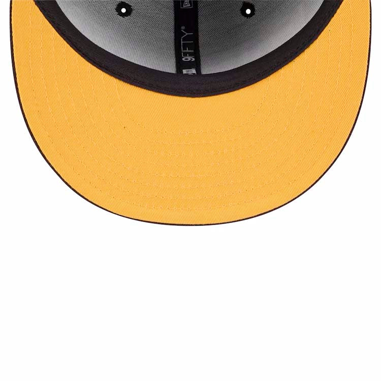 San Diego Padres New Era MLB 9FIFTY 950 Snapback Cap Hat Black Crown Brown Visor Text Logo Splatter