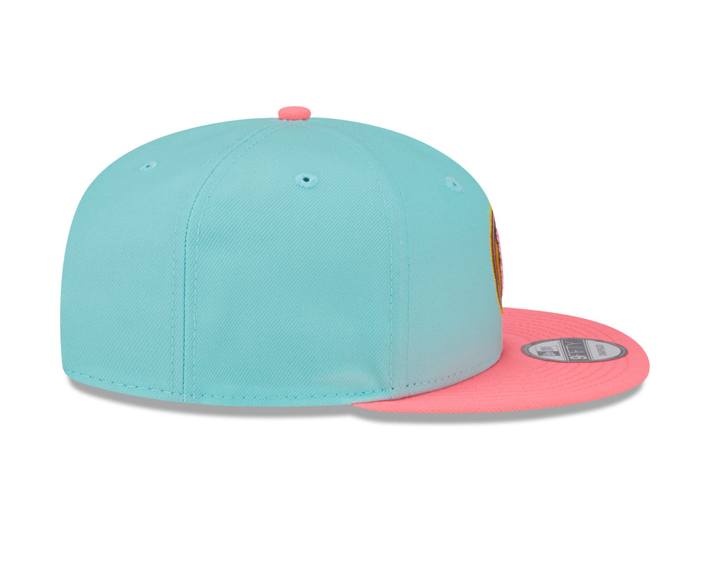 (City Connect) San Diego Padres New Era MLB 9FIFTY 950 Snapback Cap Hat Teal Crown Magenta Visor Yellow/Magenta Swing Friar Logo