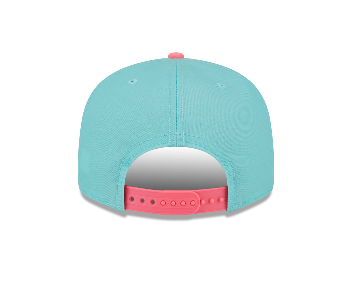 (City Connect) San Diego Padres New Era MLB 9FIFTY 950 Snapback Cap Hat Teal Crown Magenta Visor Yellow/Magenta Swing Friar Logo