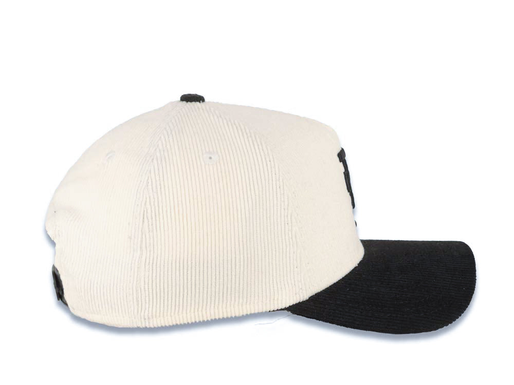 (Corduroy) Los Angeles Dodgers New Era MLB 9FORTY 940 Adjustable A-Frame Cap Hat Cream Crown Black Visor Black Upside Down Logo
