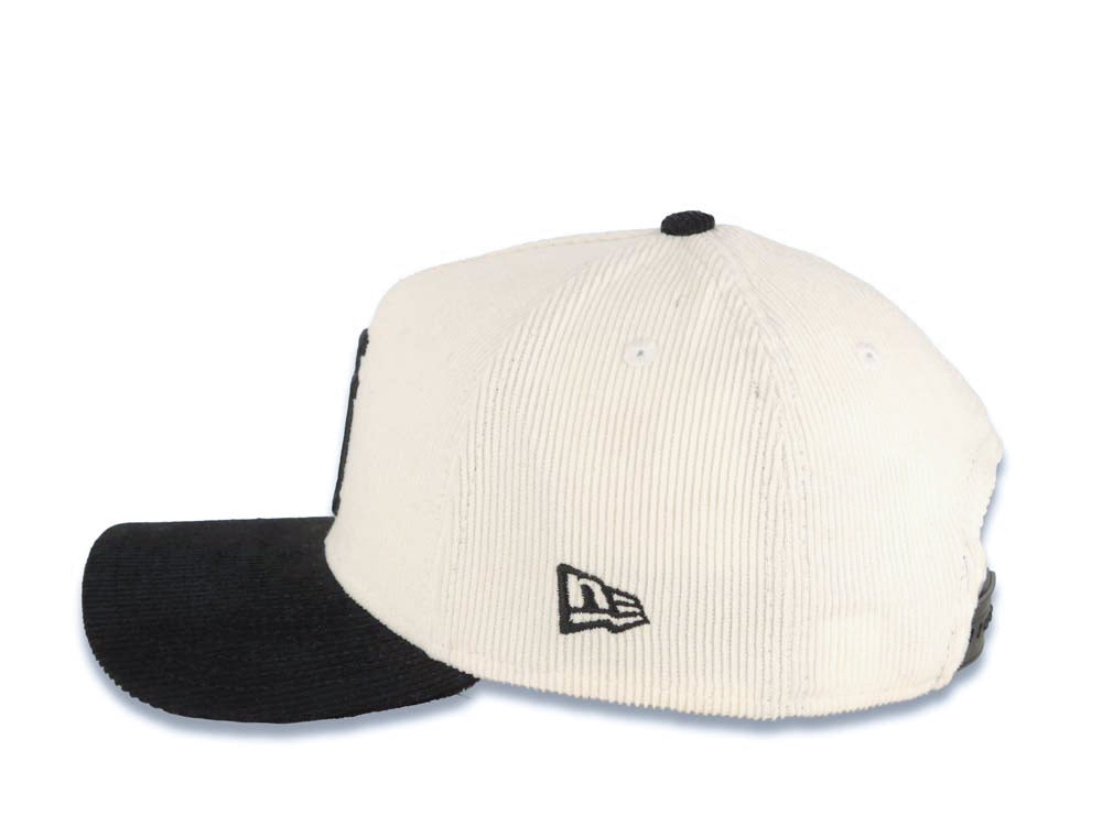 (Corduroy) Los Angeles Dodgers New Era MLB 9FORTY 940 Adjustable A-Frame Cap Hat Cream Crown Black Visor Black Upside Down Logo