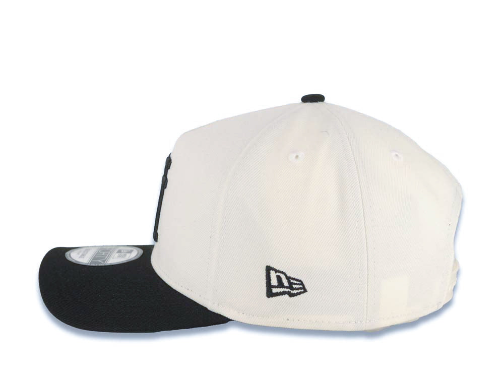 Los Angeles Dodgers New Era MLB 9FORTY 940 Adjustable A-Frame Cap Hat Cream Crown Black Visor Black Upside Down Logo Stadium Side Patch Green UV