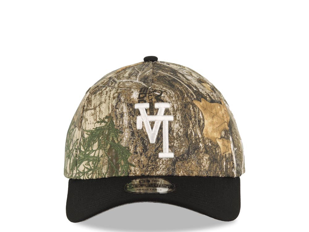 Los Angeles Dodgers New Era MLB 9FORTY 940 Adjustable A-Frame Cap Hat Real Tree Edge Camo Crown Black Visor Upside Down White Logo Gray UV