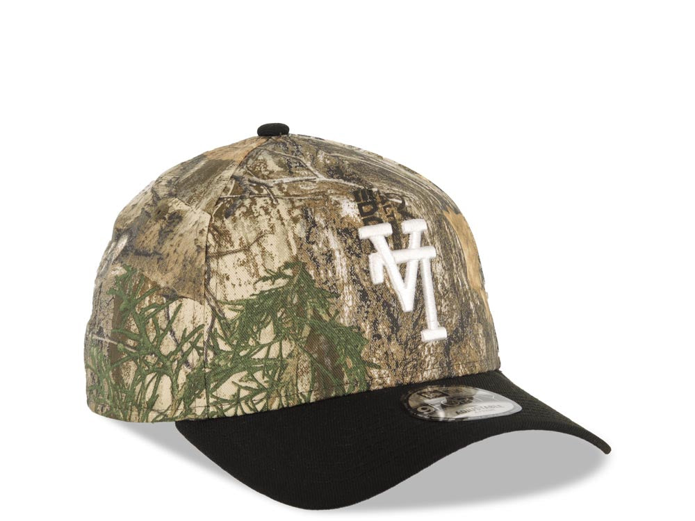 Los Angeles Dodgers New Era MLB 9FORTY 940 Adjustable A-Frame Cap Hat Real Tree Edge Camo Crown Black Visor Upside Down White Logo Gray UV