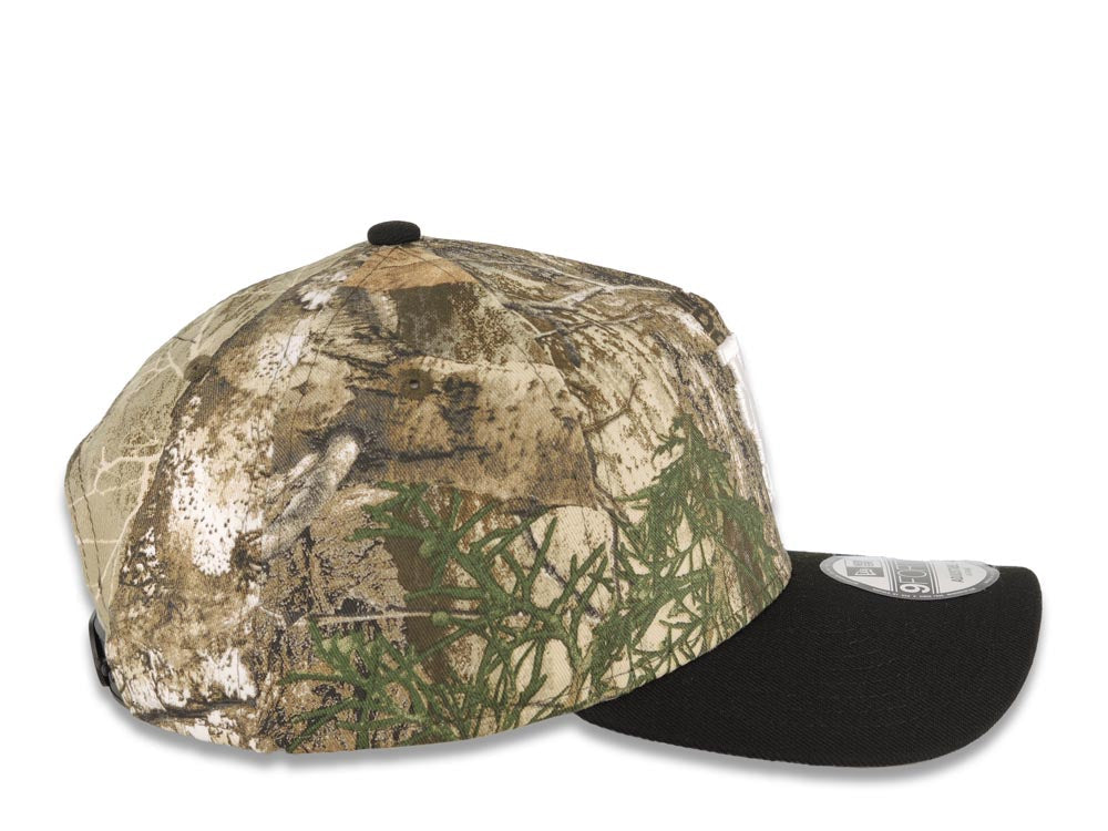 Los Angeles Dodgers New Era MLB 9FORTY 940 Adjustable A-Frame Cap Hat Real Tree Edge Camo Crown Black Visor Upside Down White Logo Gray UV
