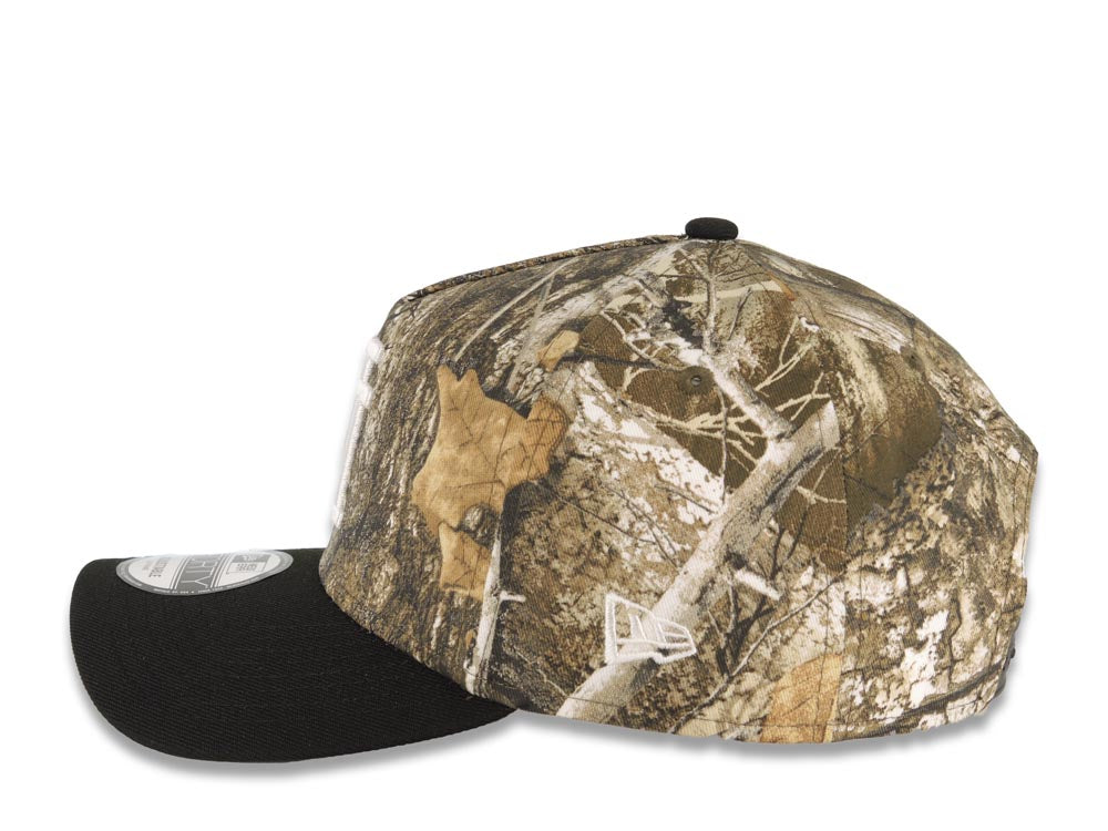 Los Angeles Dodgers New Era MLB 9FORTY 940 Adjustable A-Frame Cap Hat Real Tree Edge Camo Crown Black Visor Upside Down White Logo Gray UV