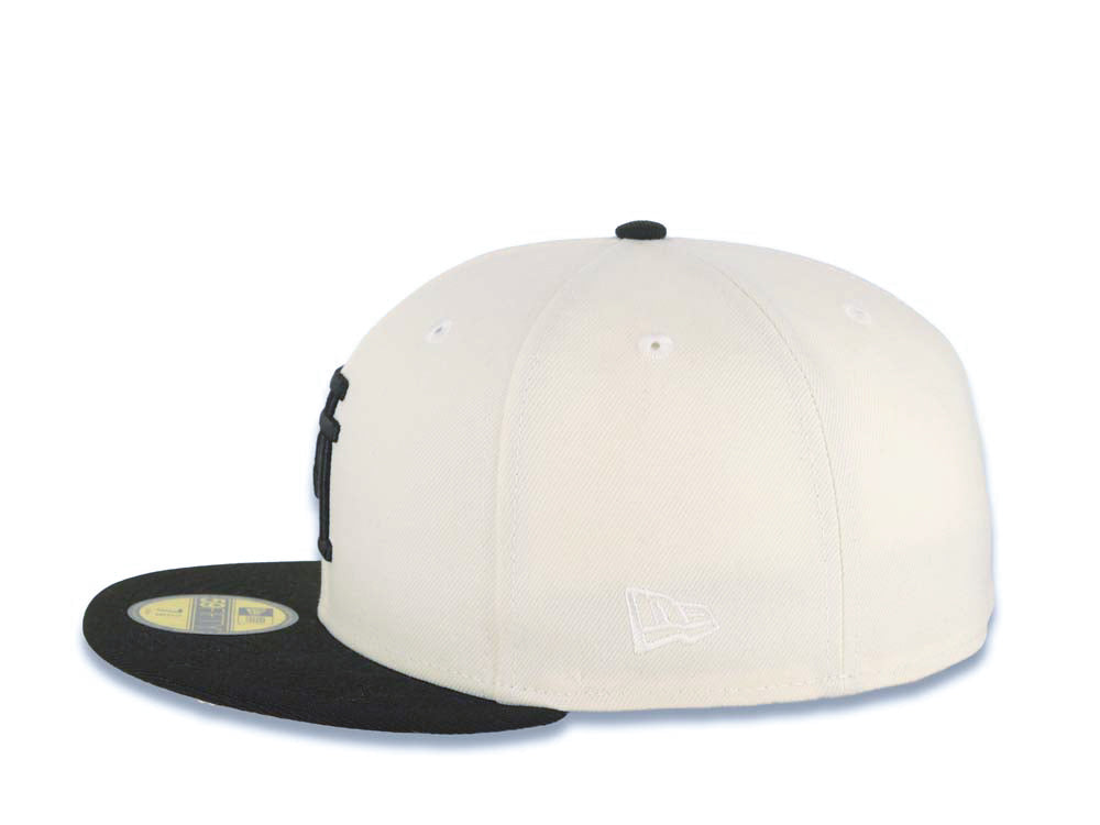 Los Angeles Dodgers New Era MLB 59FIFTY 5950 Fitted Cap Hat Cream Crown Black Visor Black Upside Down Logo 60th Anniversary Side Patch