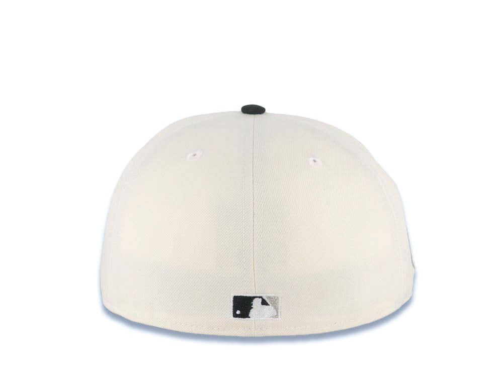 Los Angeles Dodgers New Era MLB 59FIFTY 5950 Fitted Cap Hat Cream Crown Black Visor Black Upside Down Logo 60th Anniversary Side Patch
