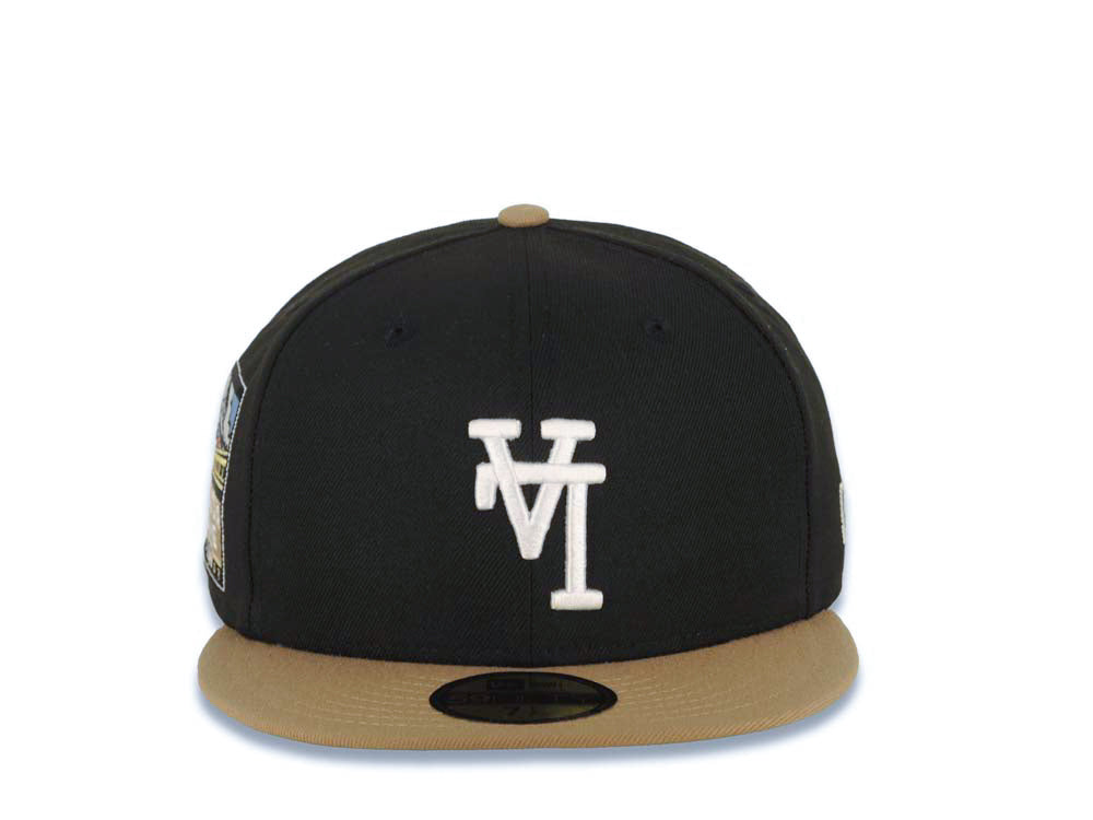 Los Angeles Dodgers New Era MLB 59FIFTY 5950 Fitted Cap Hat Black Crown Khaki Visor White Upside Down Logo 2007 All-Star Game Side Patch Green UV