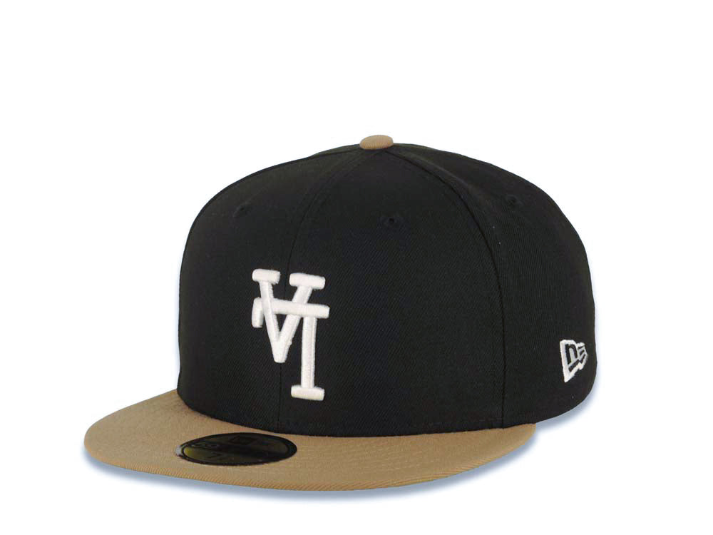 Los Angeles Dodgers New Era MLB 59FIFTY 5950 Fitted Cap Hat Black Crown Khaki Visor White Upside Down Logo 2007 All-Star Game Side Patch Green UV