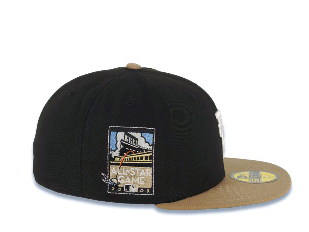 Los Angeles Dodgers New Era MLB 59FIFTY 5950 Fitted Cap Hat Black Crown Khaki Visor White Upside Down Logo 2007 All-Star Game Side Patch Green UV