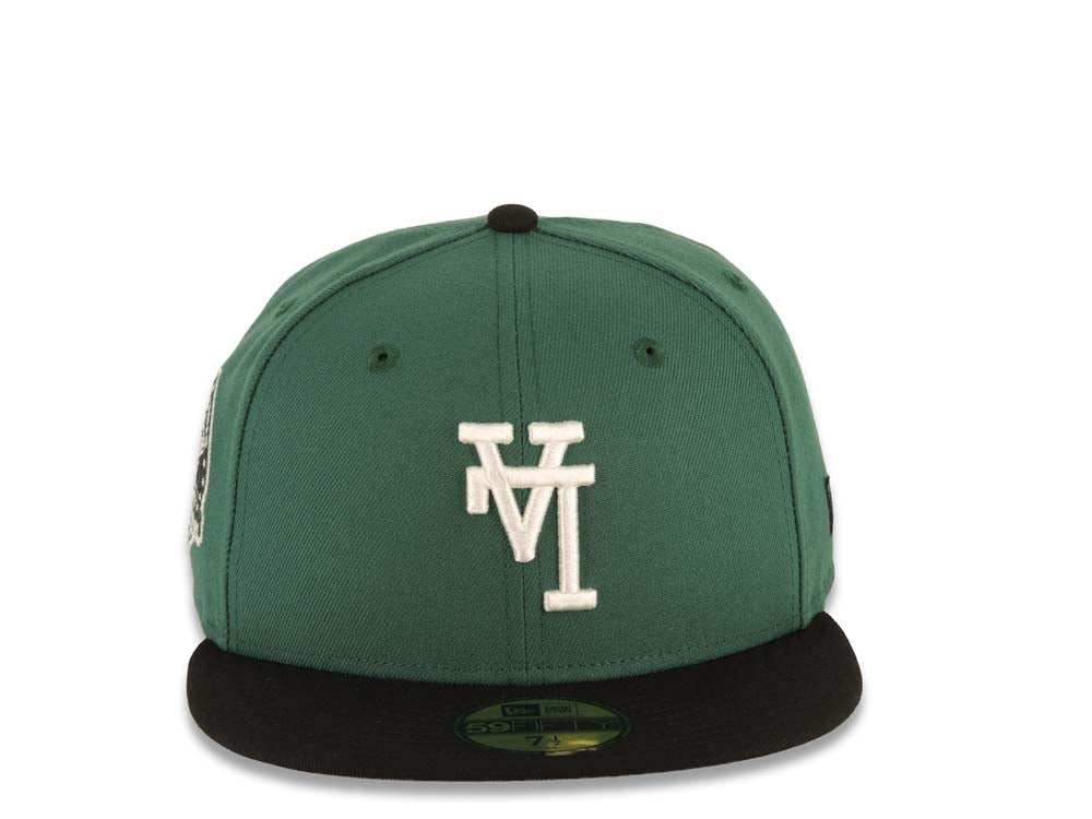 Los Angeles Dodgers New Era MLB 59FIFTY 5950 Fitted Cap Hat Green Crown Black Visor White Upside Down Logo 60th Anniversary Side Patch