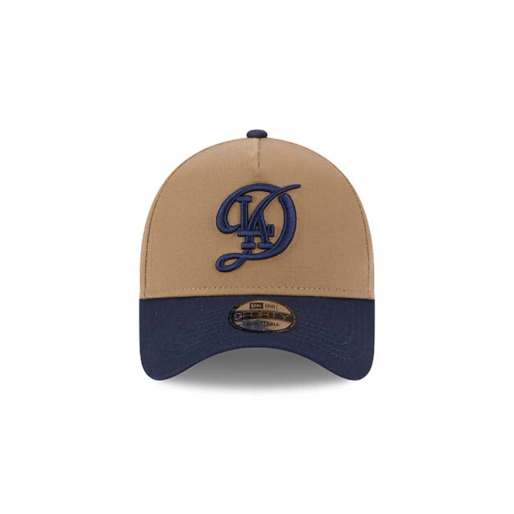Los Angeles Dodgers New Era MLB 9FORTY 940 Adjustable A-Frame Cap Hat Khaki Crown Navy Blue Visor Navy Logo (2024 City Connect)