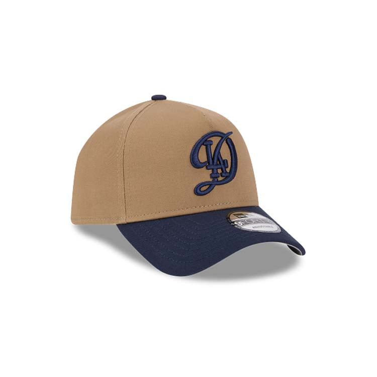 Los Angeles Dodgers New Era MLB 9FORTY 940 Adjustable A-Frame Cap Hat Khaki Crown Navy Blue Visor Navy Logo (2024 City Connect)