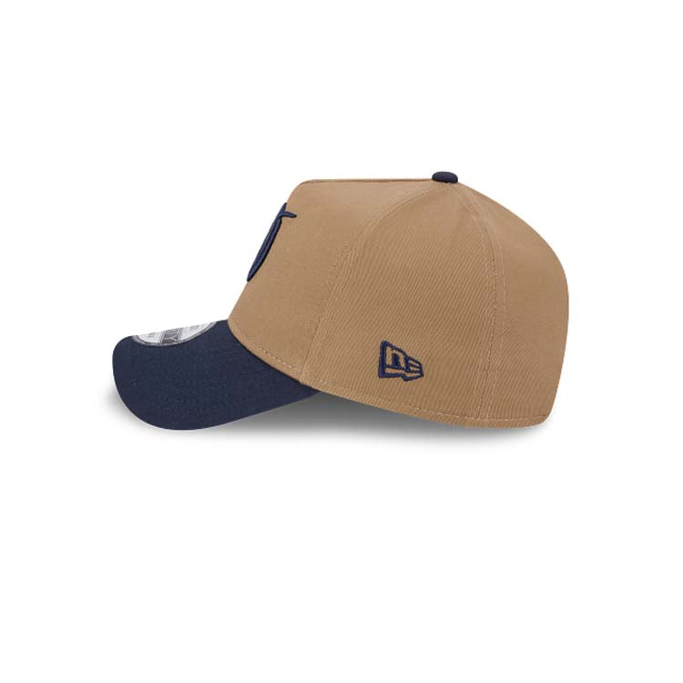 Los Angeles Dodgers New Era MLB 9FORTY 940 Adjustable A-Frame Cap Hat Khaki Crown Navy Blue Visor Navy Logo (2024 City Connect)