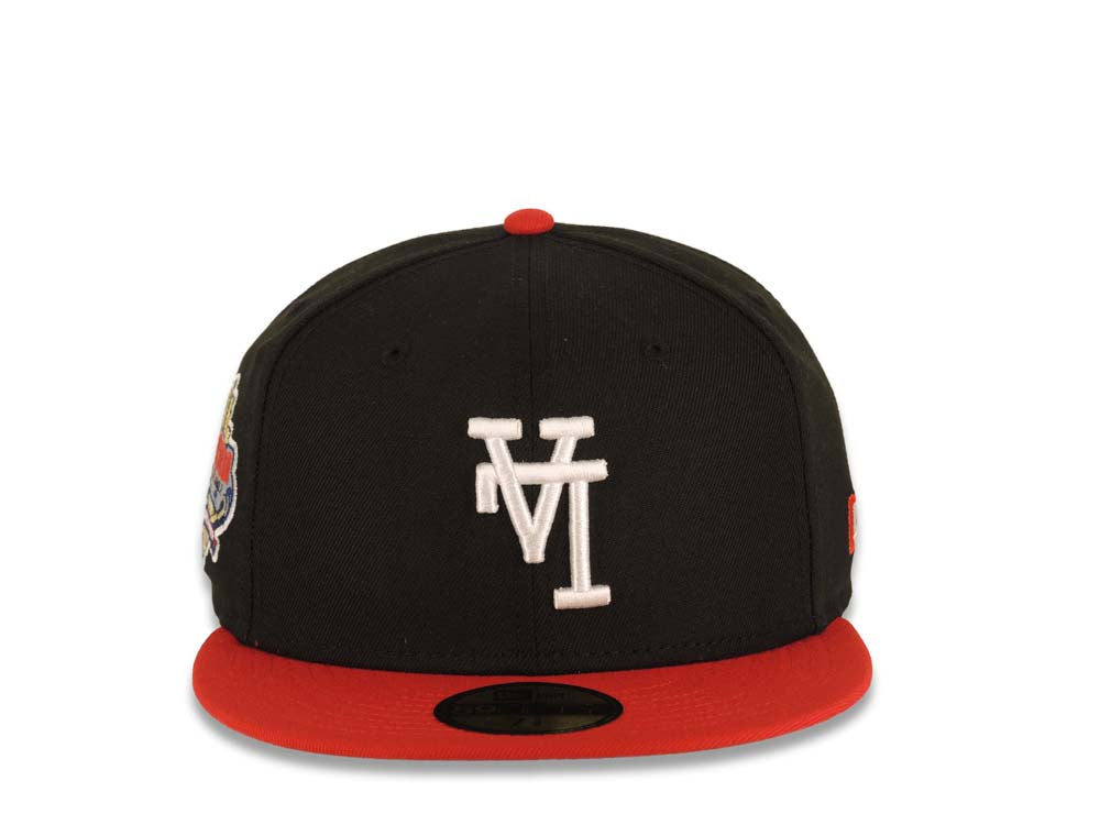 Los Angeles Dodgers New Era MLB 59FIFTY 5950 Fitted Cap Hat Black Crown Red Visor White Upside Down Logo 40th Anniversary Stadium Side Patch Gray UV