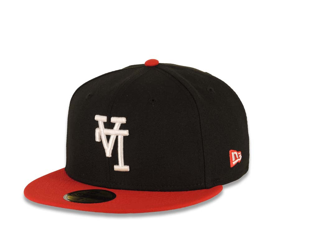 Los Angeles Dodgers New Era MLB 59FIFTY 5950 Fitted Cap Hat Black Crown Red Visor White Upside Down Logo 40th Anniversary Stadium Side Patch Gray UV
