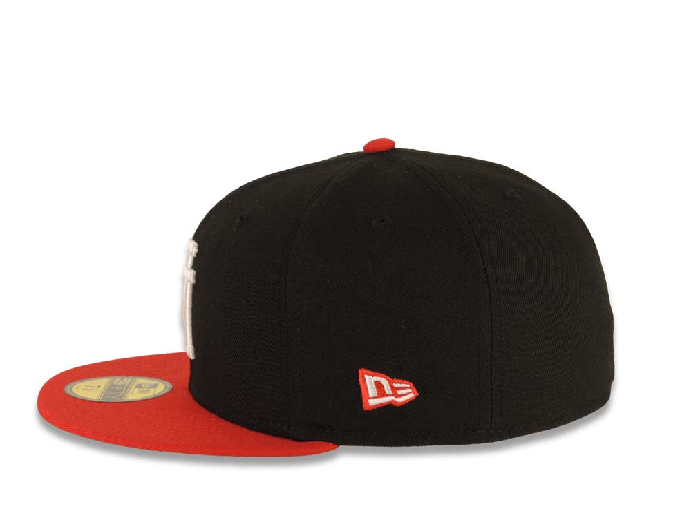 Los Angeles Dodgers New Era MLB 59FIFTY 5950 Fitted Cap Hat Black Crown Red Visor White Upside Down Logo 40th Anniversary Stadium Side Patch Gray UV