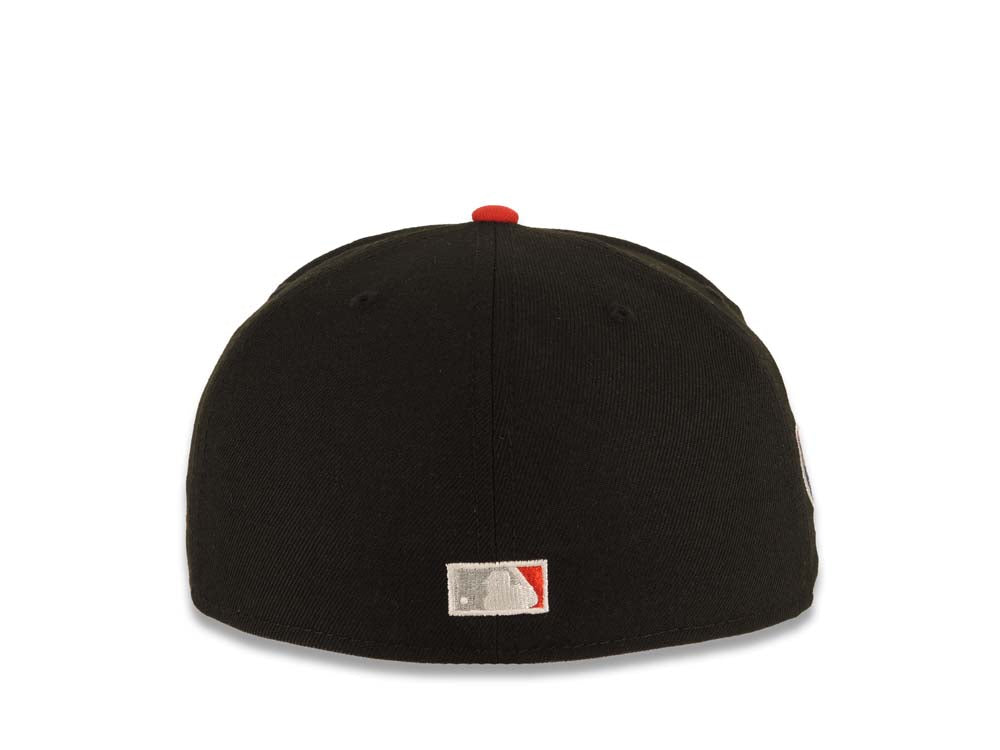 Los Angeles Dodgers New Era MLB 59FIFTY 5950 Fitted Cap Hat Black Crown Red Visor White Upside Down Logo 40th Anniversary Stadium Side Patch Gray UV