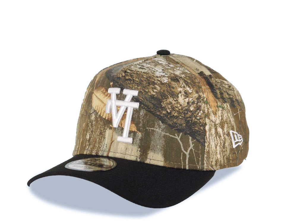 Los Angeles Dodgers New Era MLB 9FORTY 940 Adjustable A-Frame Cap Hat Real Tree Edge Camo Crown Black Visor White Upside Down Logo Stadium Patch