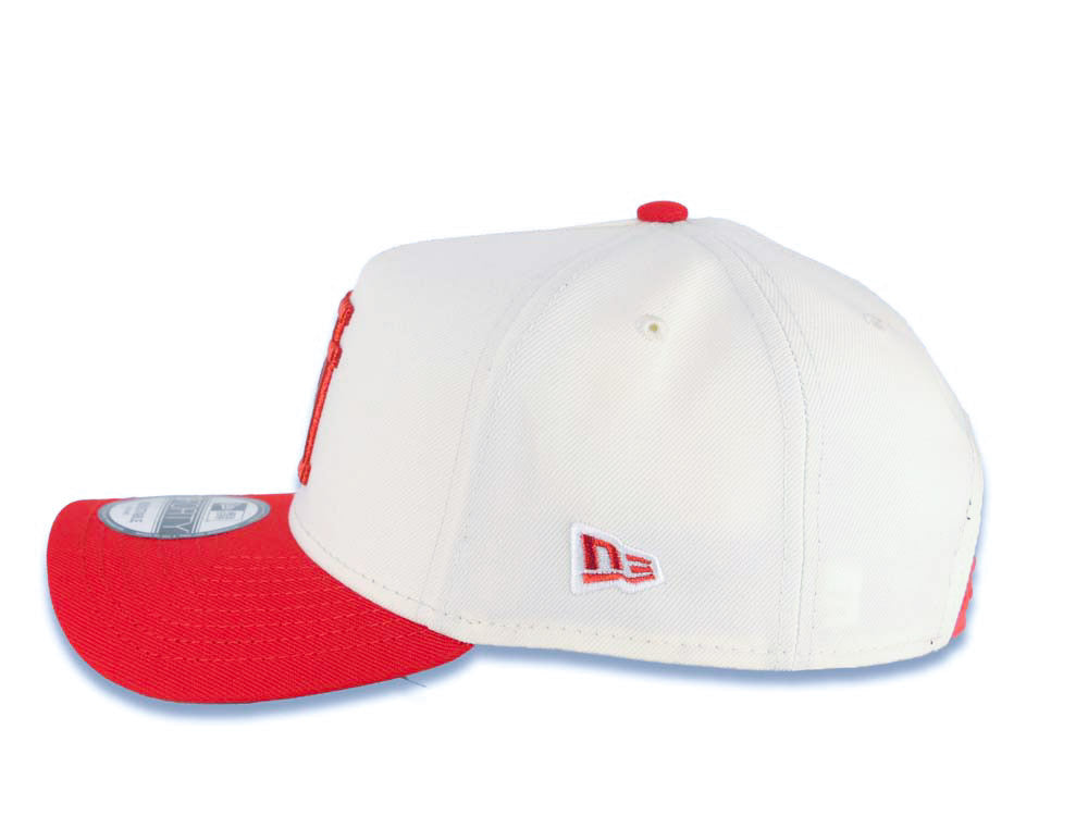 Los Angeles Dodgers New Era MLB 9FORTY 940 Adjustable A-Frame Cap Hat Cream Crown Red Visor Metallic Red Upside Down Logo 100 Anniversary Side Patch Gray UV