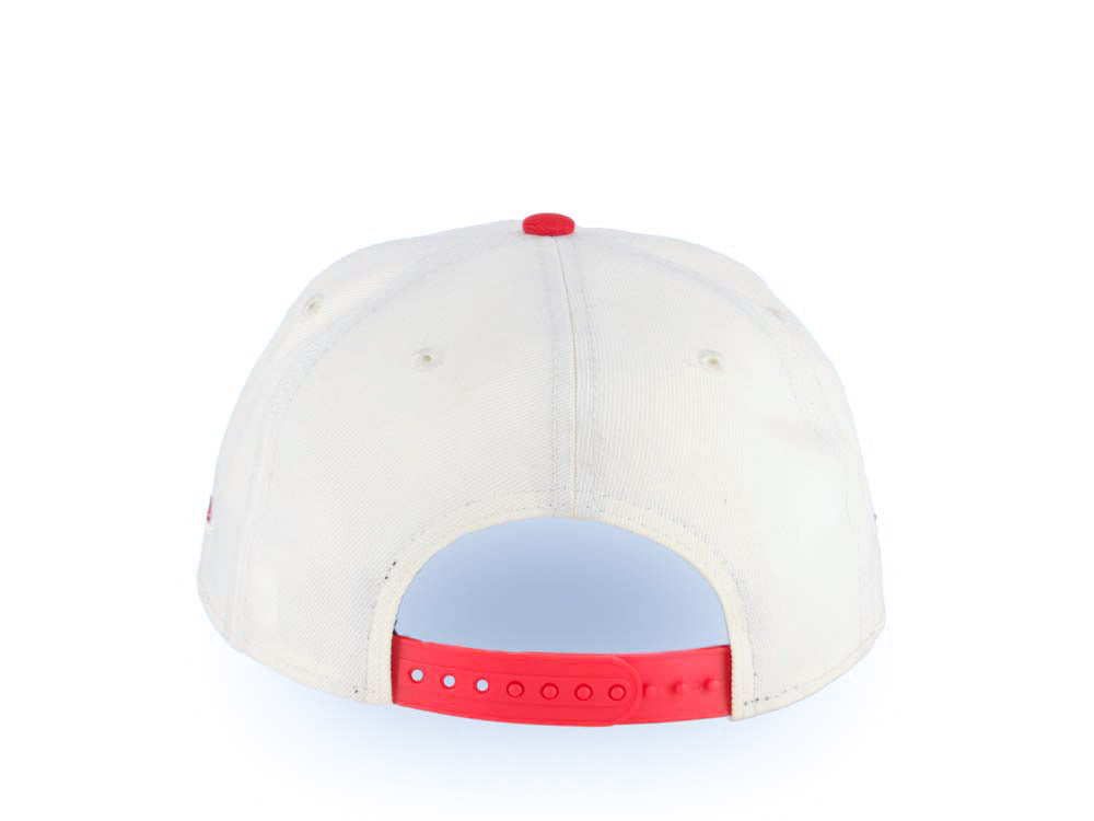 Los Angeles Dodgers New Era MLB 9FORTY 940 Adjustable A-Frame Cap Hat Cream Crown Red Visor Metallic Red Upside Down Logo 100 Anniversary Side Patch Gray UV