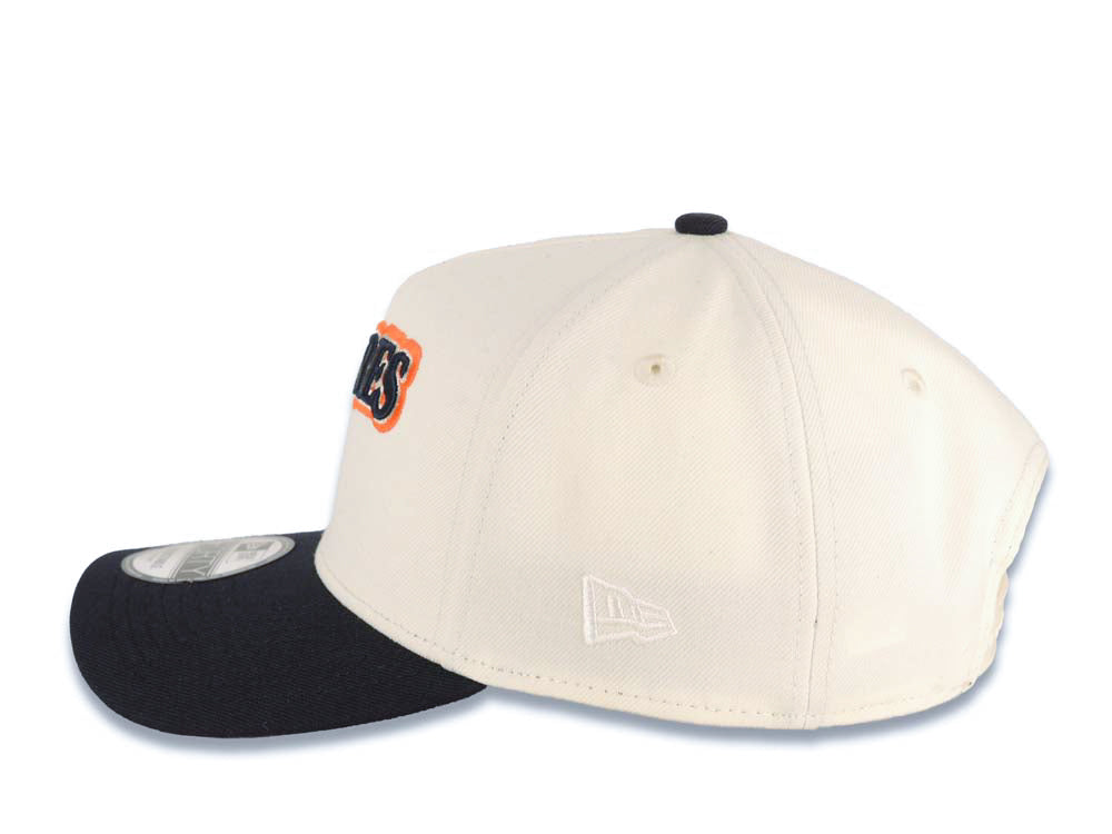 San Diego Padres New Era MLB 9FORTY 940 Adjustable A-Frame Cap Hat Cream Crown Navy Visor Navy/Silver/Orange Script Logo 25th Anniversary Side Patch