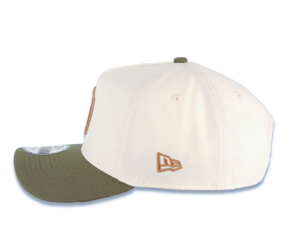 San Diego Padres New Era MLB 9FORTY 940 Adjustable A-Frame Cap Hat Cream Crown Olive Green Visor Light Brown Logo 40th Anniversary Side Patch